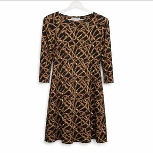 Barbara Gerwit Black Equestrian Chain Print Midi Dress Sz XL